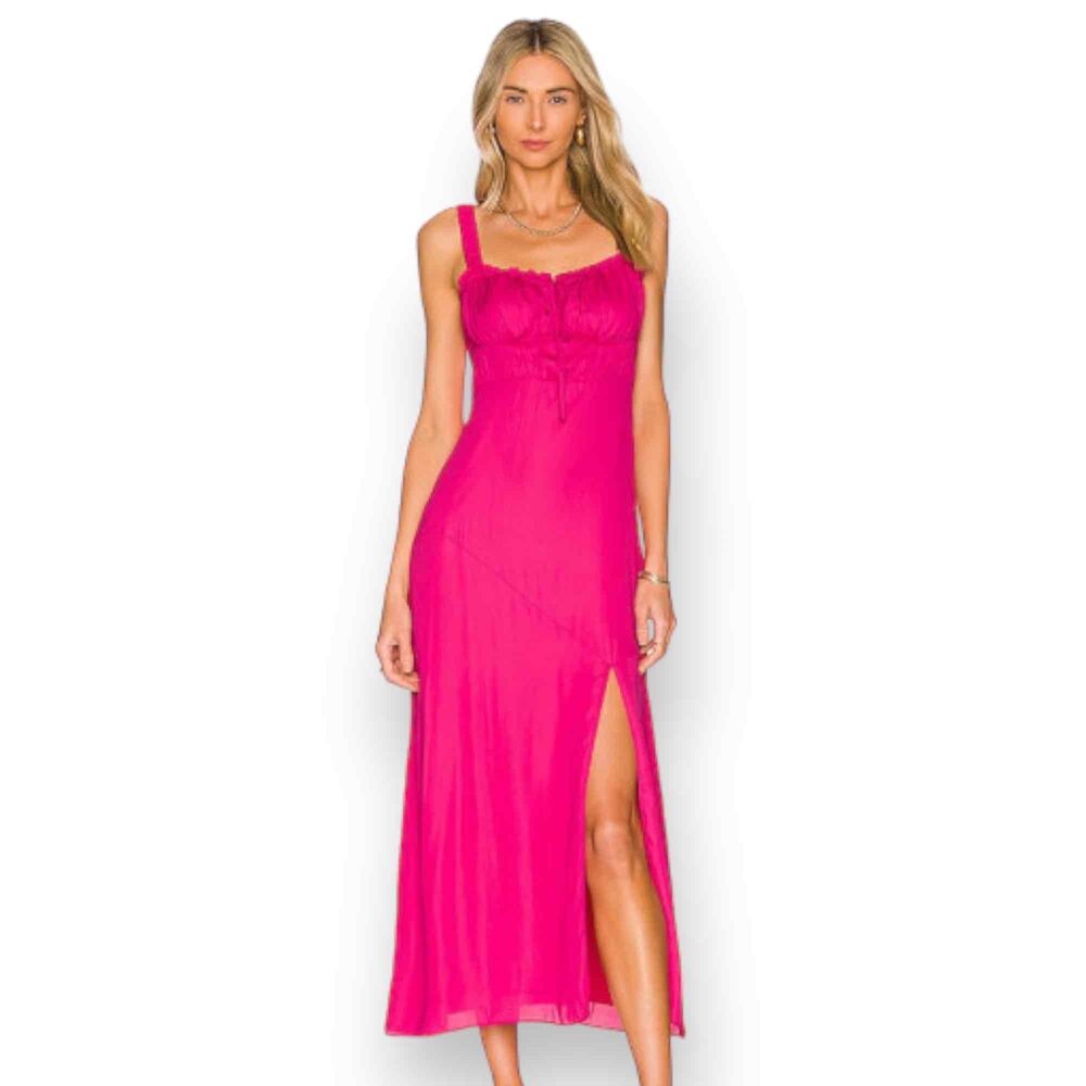 Line & Dot Hot Pink Midi Dress with Side Slit